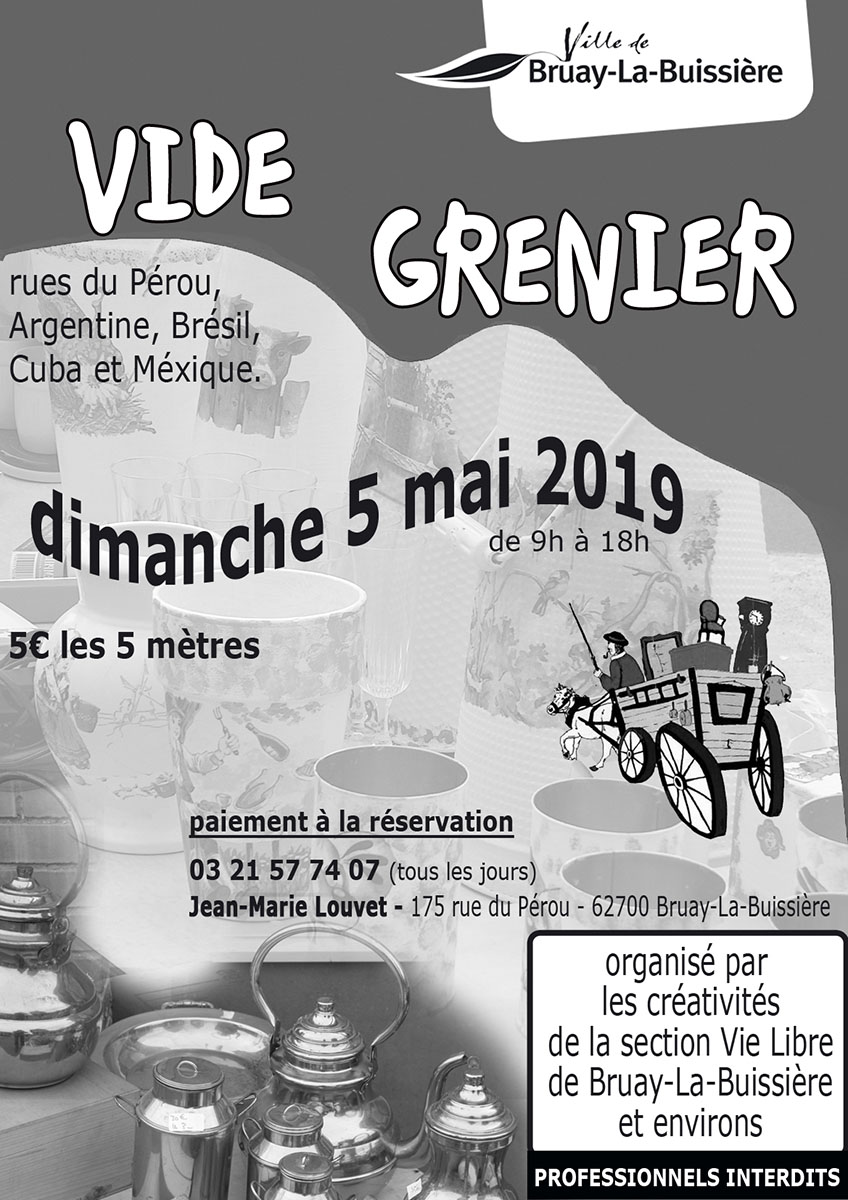 Affiche vide grenier de la section Vie Libre du 5 mai 2019