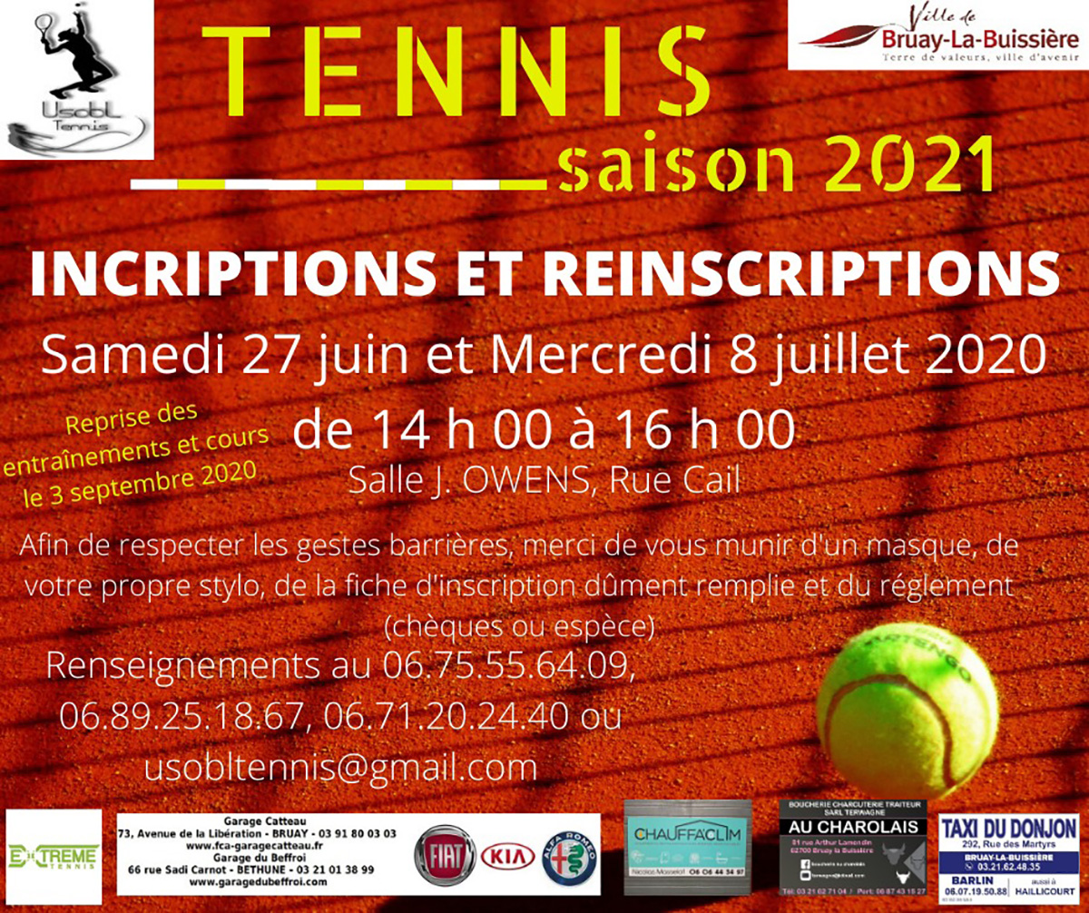 Inscriptions tennis 2021